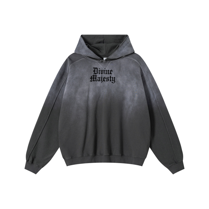370GSM Unisex Monkey Wash Raw-Edge PP-Sprayed French Terry Hoodie Vintage Dark Grey