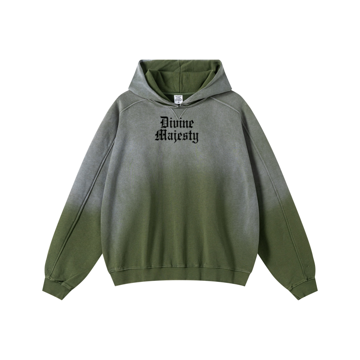 370GSM Unisex Monkey Wash Raw-Edge PP-Sprayed French Terry Hoodie Vintage Military Green