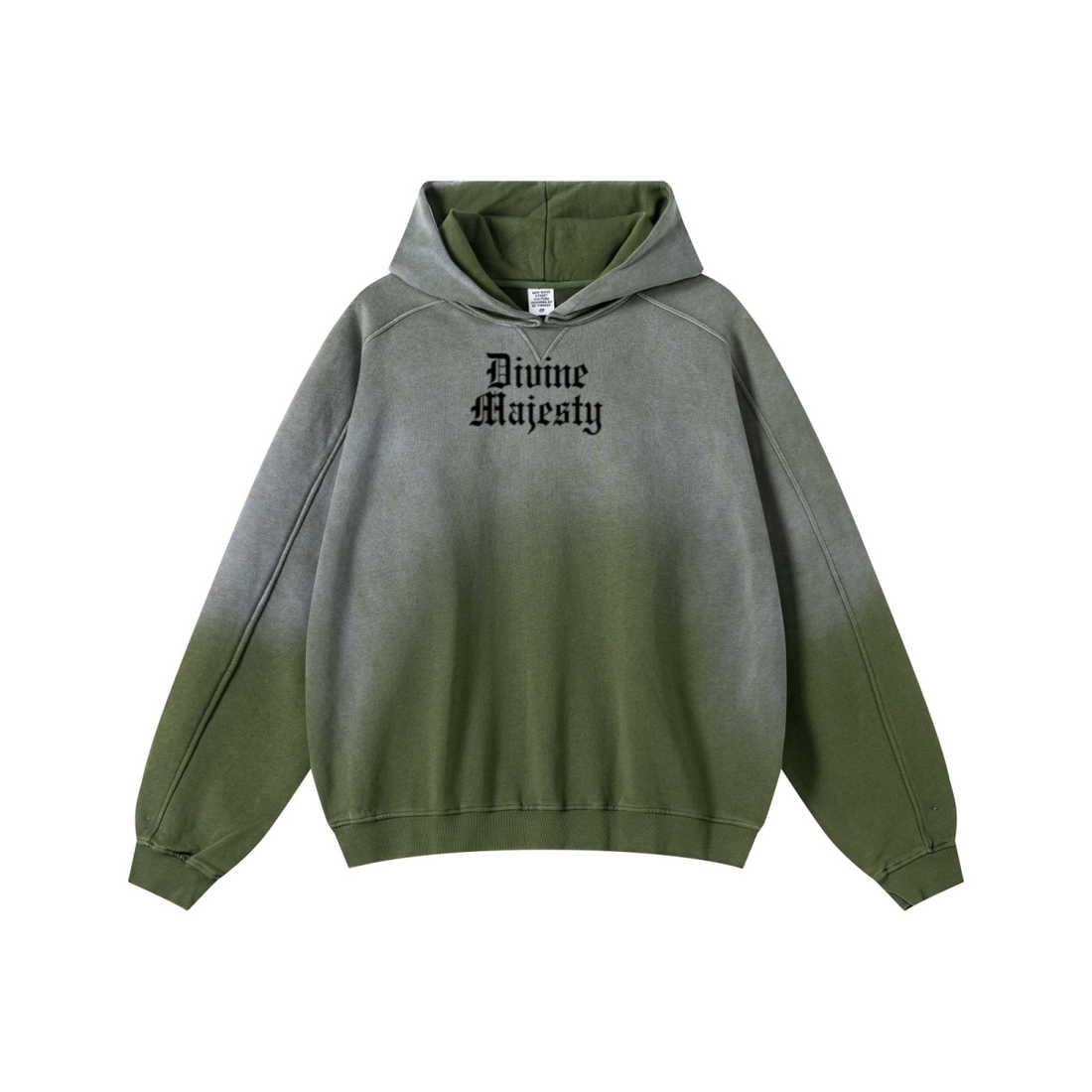 370GSM Unisex Monkey Wash Raw-Edge PP-Sprayed French Terry Hoodie Vintage Military Green