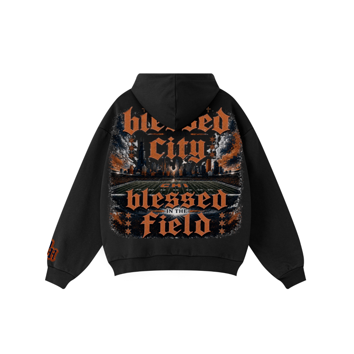360GSM Unisex Fall&Winter Solid-Color Loopback Hoodie Black