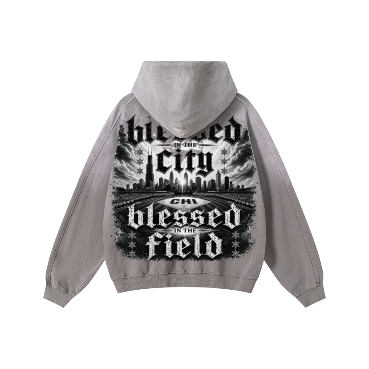 370GSM Unisex Monkey Wash Raw-Edge PP-Sprayed French Terry Hoodie Vintage Medium Grey