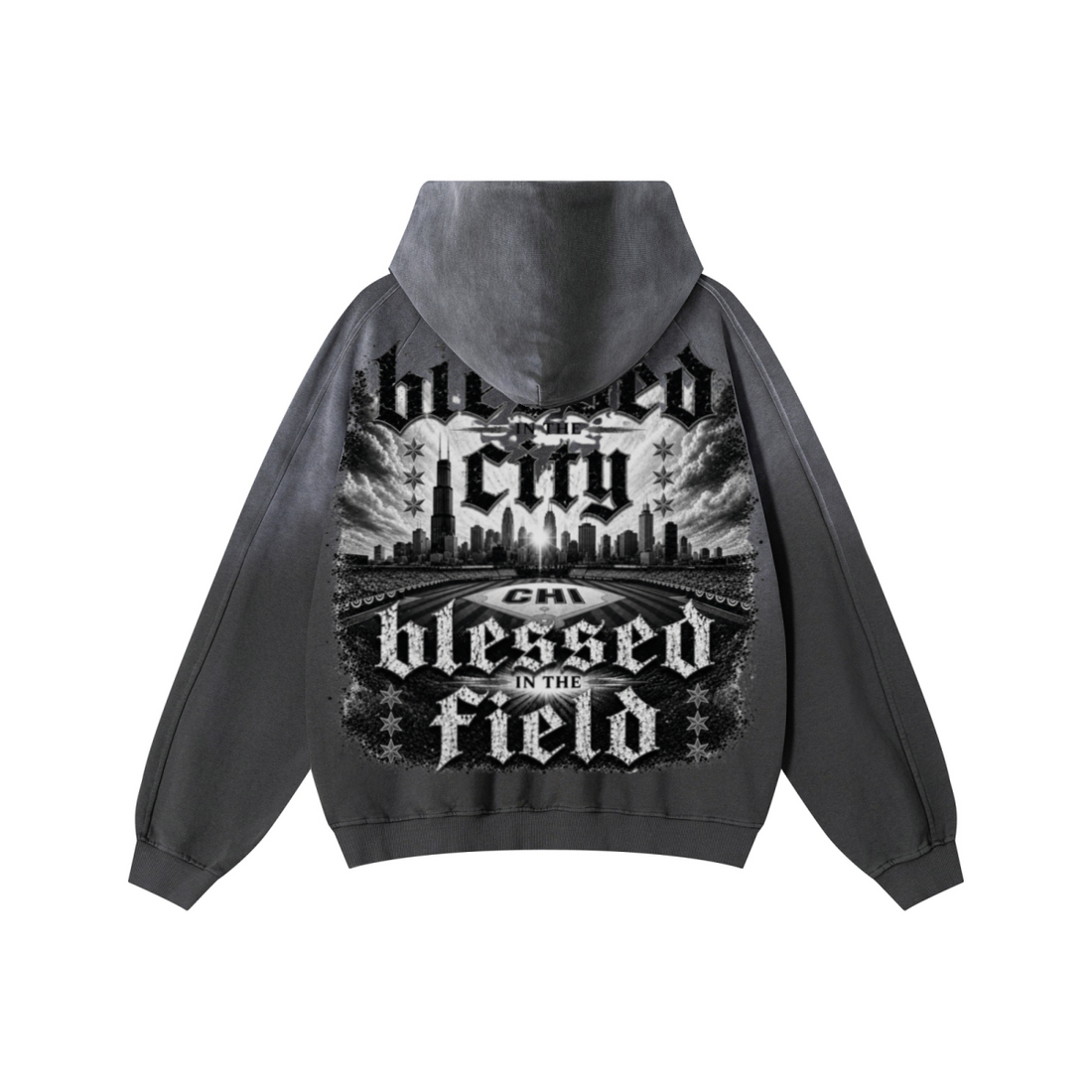 370GSM Unisex Monkey Wash Raw-Edge PP-Sprayed French Terry Hoodie Vintage Dark Grey