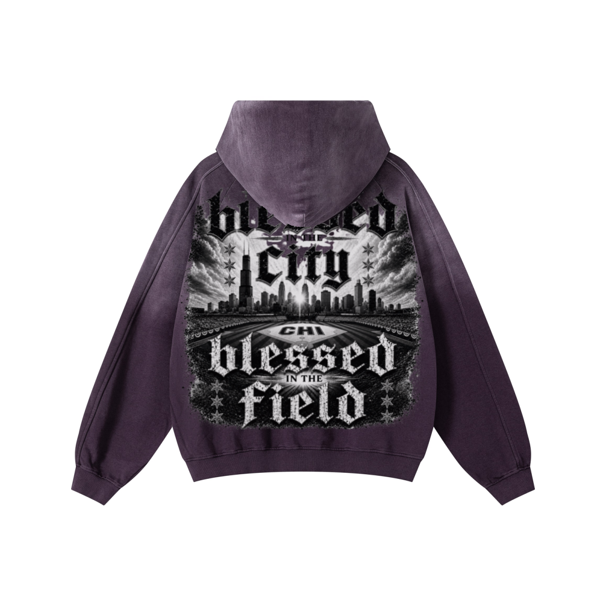 370GSM Unisex Monkey Wash Raw-Edge PP-Sprayed French Terry Hoodie Vintage Purple