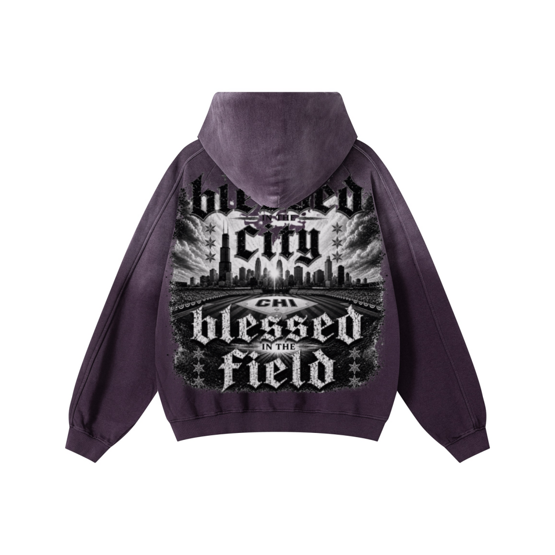 370GSM Unisex Monkey Wash Raw-Edge PP-Sprayed French Terry Hoodie Vintage Purple