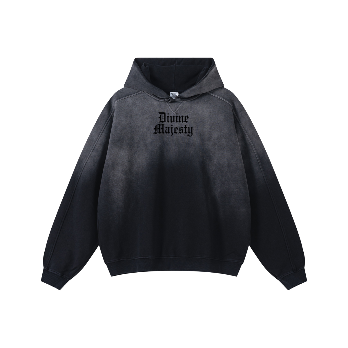 370GSM Unisex Monkey Wash Raw-Edge PP-Sprayed French Terry Hoodie Vintage Black