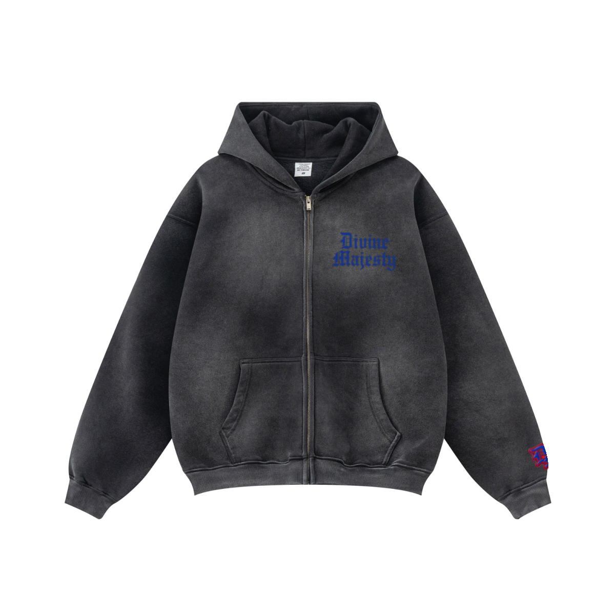 360GSM Unisex Monkey Wash Fall&Winter Fleece-Lined PP-Sprayed Zip-Up Hoodie Black