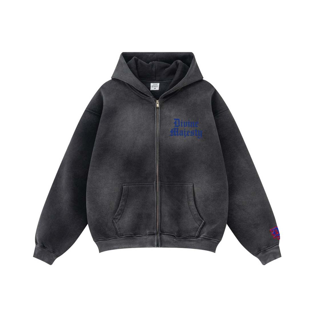 360GSM Unisex Monkey Wash Fall&Winter Fleece-Lined PP-Sprayed Zip-Up Hoodie Black