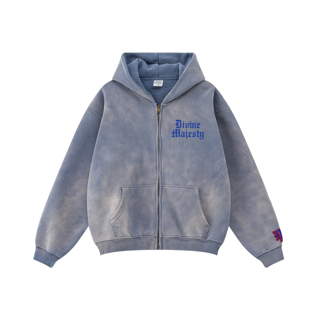 360GSM Unisex Monkey Wash Fall&Winter Fleece-Lined PP-Sprayed Zip-Up Hoodie Blue