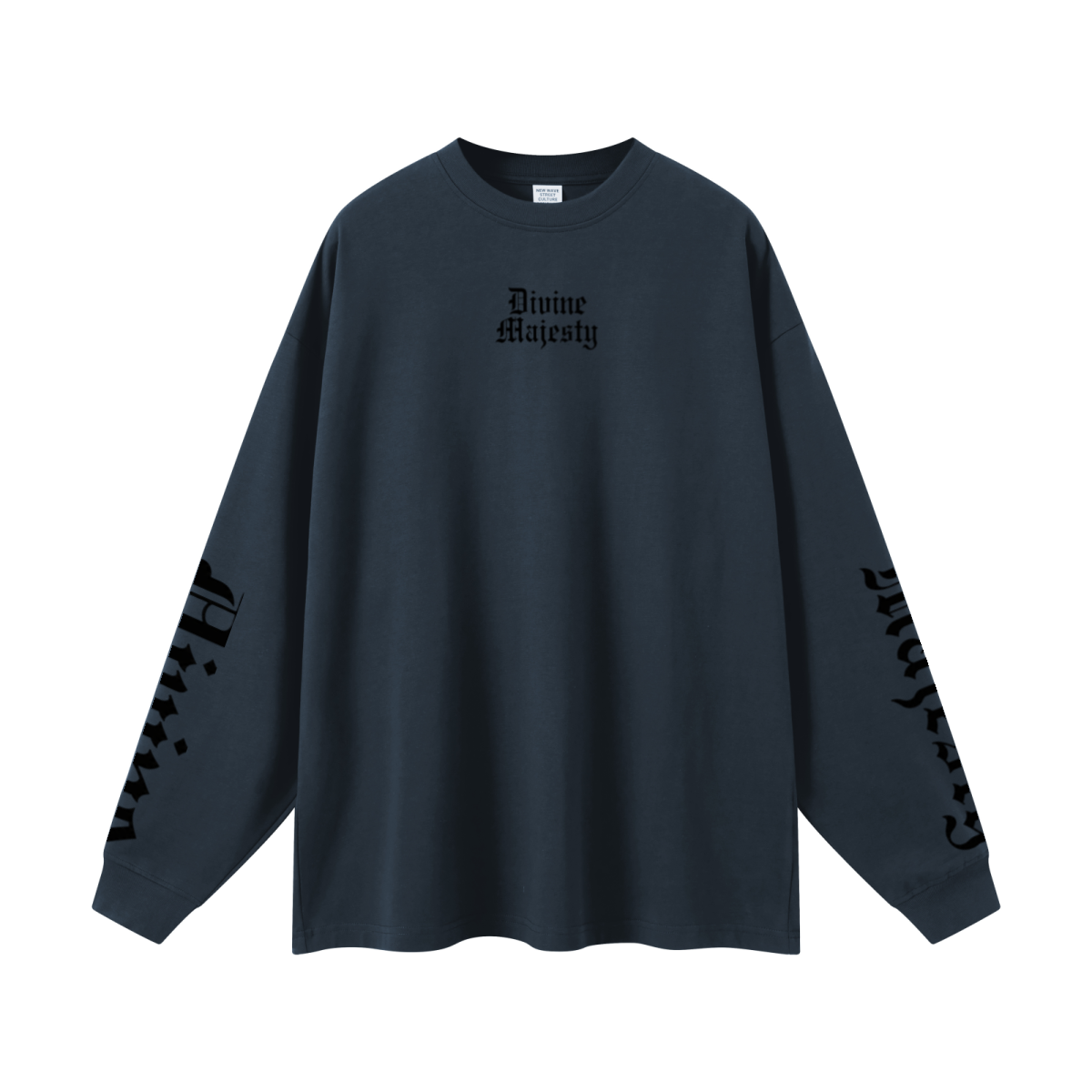 305GSM Unisex Premium Heavyweight Double-Yarn Plain Fabric Earth-Tone Basic Layering Long sleeve Navy Blue