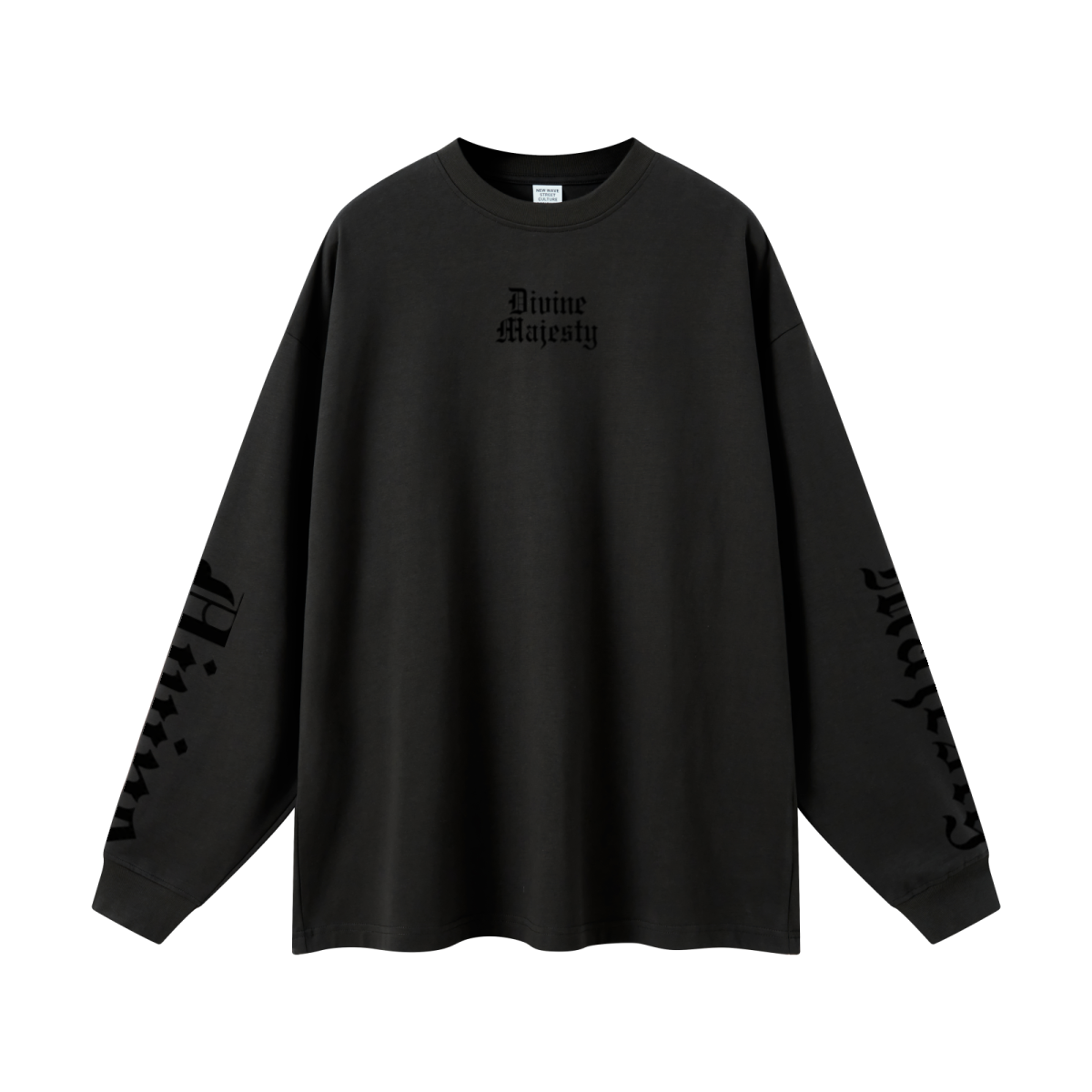 305GSM Unisex Premium Heavyweight Double-Yarn Plain Fabric Earth-Tone Basic Layering Long sleeve Black