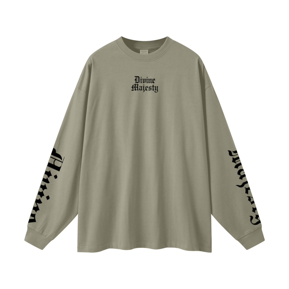 305GSM Unisex Premium Heavyweight Double-Yarn Plain Fabric Earth-Tone Basic Layering Long sleeve Grey Green