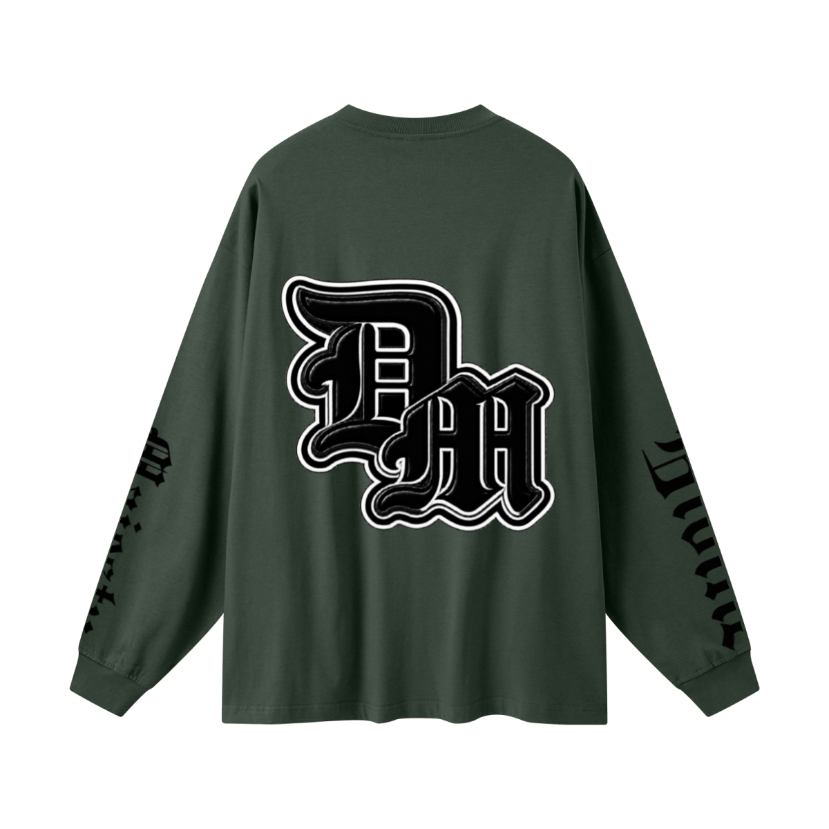 305GSM Unisex Premium Heavyweight Double-Yarn Plain Fabric Earth-Tone Basic Layering Long sleeve Dark Green