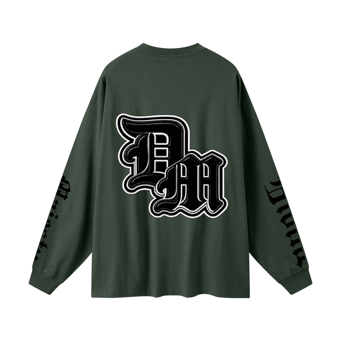 305GSM Unisex Premium Heavyweight Double-Yarn Plain Fabric Earth-Tone Basic Layering Long sleeve Dark Green