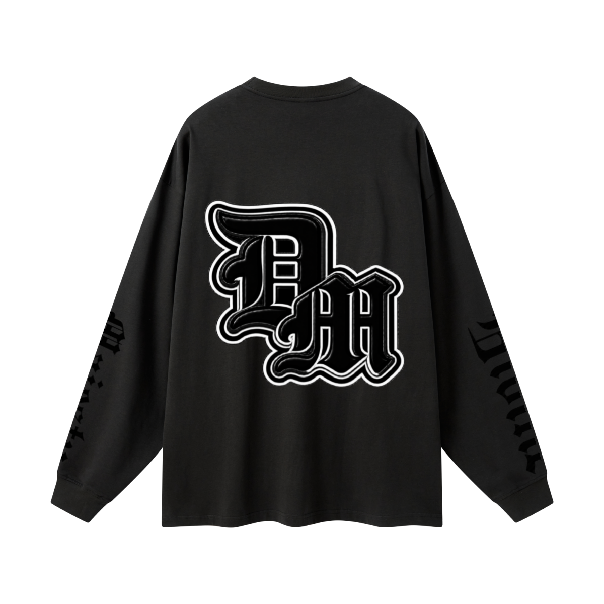 305GSM Unisex Premium Heavyweight Double-Yarn Plain Fabric Earth-Tone Basic Layering Long sleeve Black