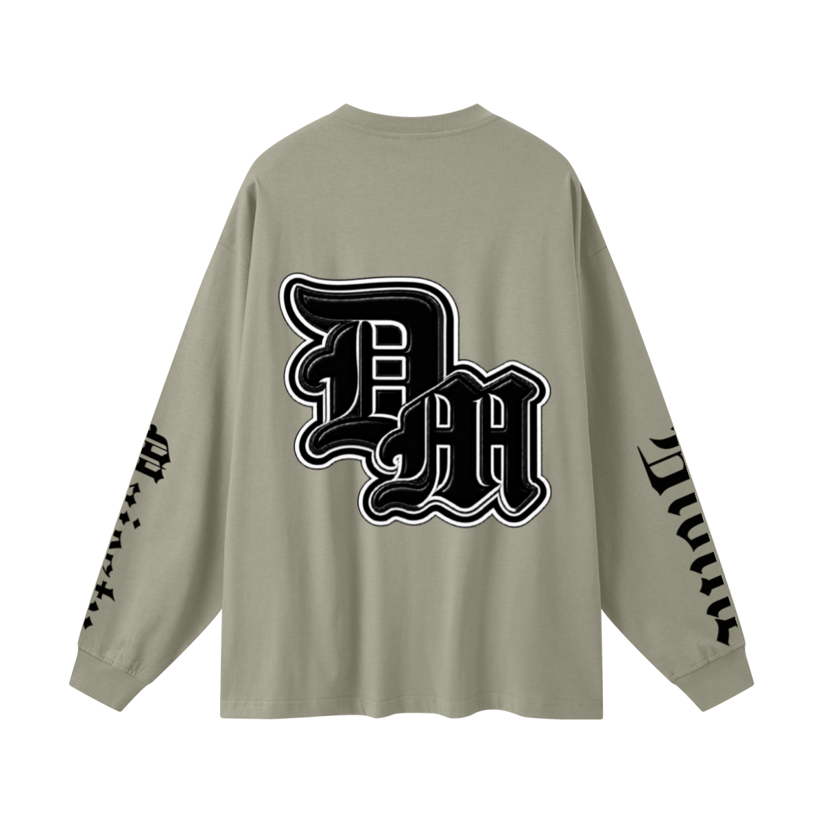 305GSM Unisex Premium Heavyweight Double-Yarn Plain Fabric Earth-Tone Basic Layering Long sleeve Grey Green