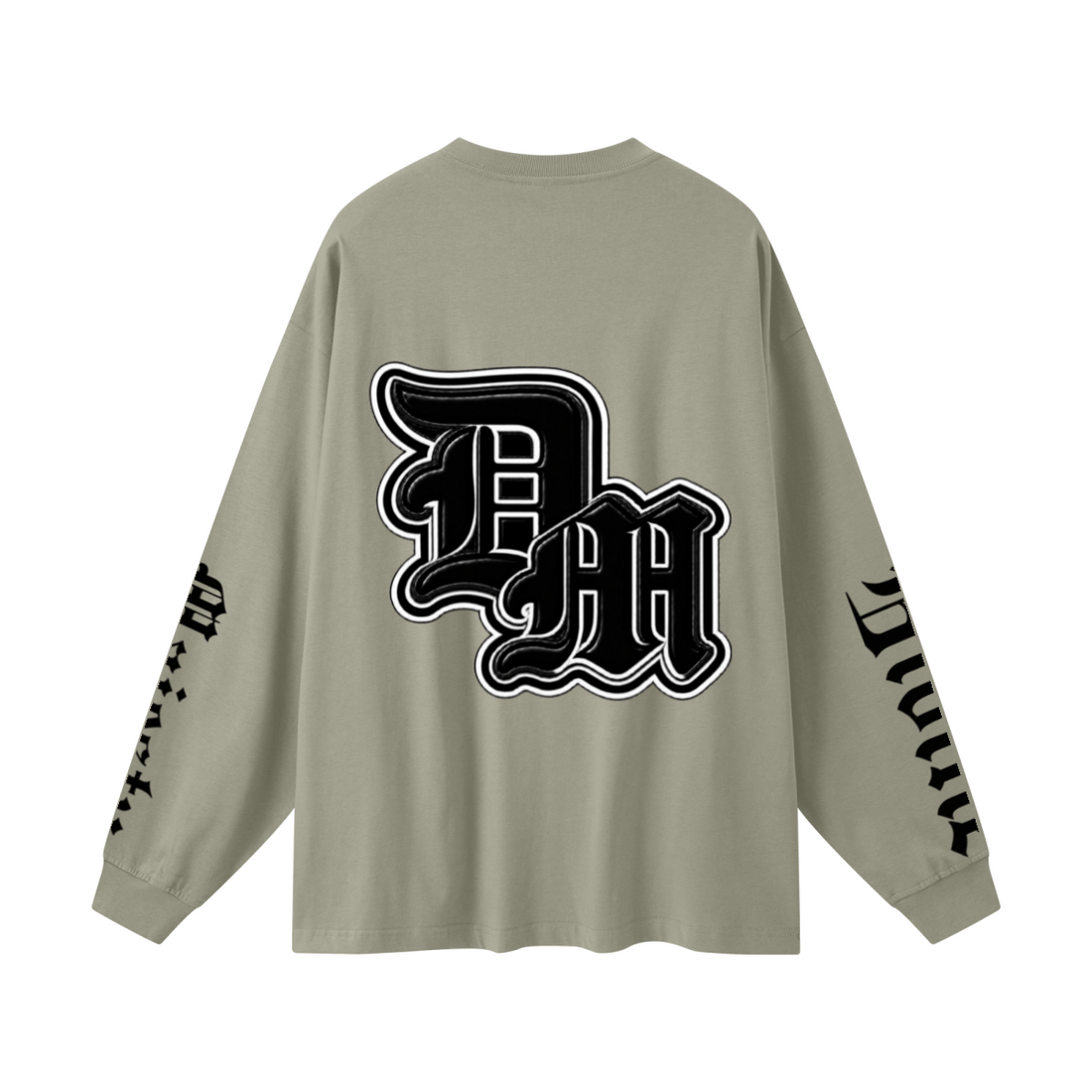 305GSM Unisex Premium Heavyweight Double-Yarn Plain Fabric Earth-Tone Basic Layering Long sleeve Grey Green