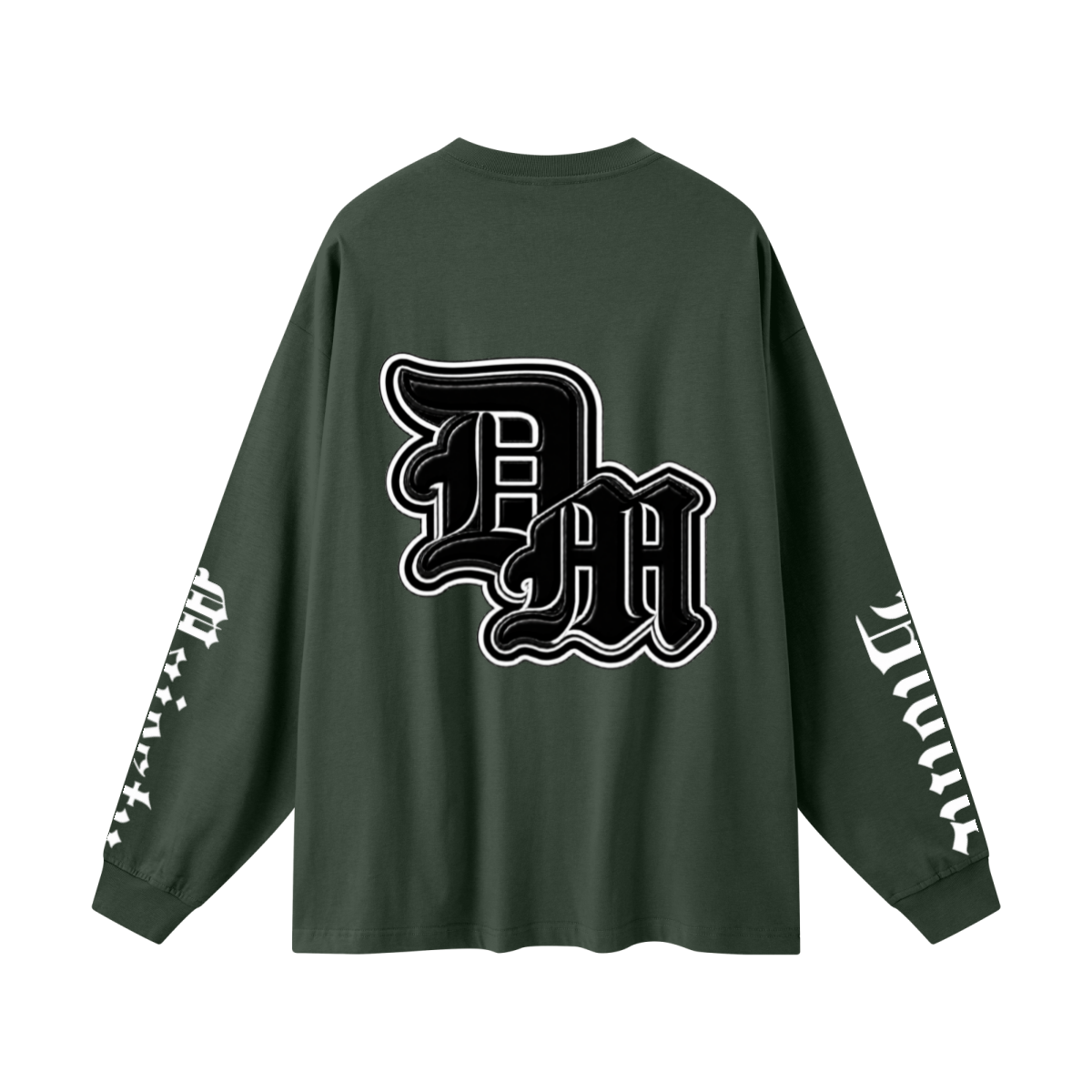305GSM Unisex Premium Heavyweight Double-Yarn Plain Fabric Earth-Tone Basic Layering Long sleeve Dark Green
