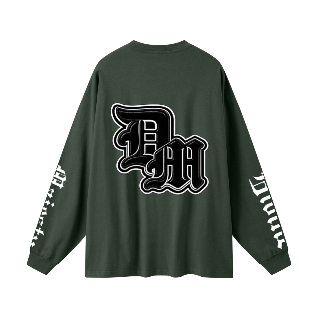 305GSM Unisex Premium Heavyweight Double-Yarn Plain Fabric Earth-Tone Basic Layering Long sleeve Dark Green
