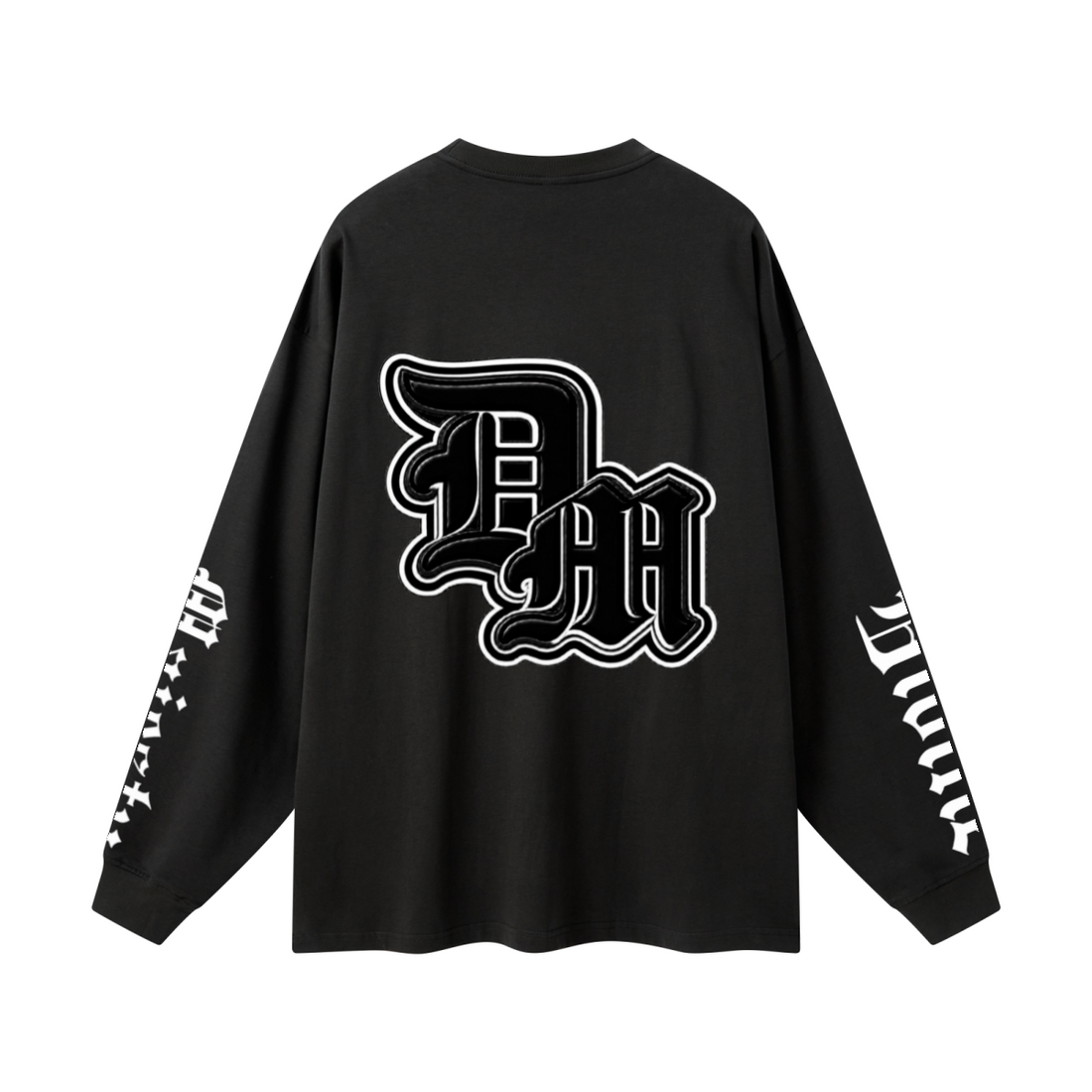 305GSM Unisex Premium Heavyweight Double-Yarn Plain Fabric Earth-Tone Basic Layering Long sleeve Black