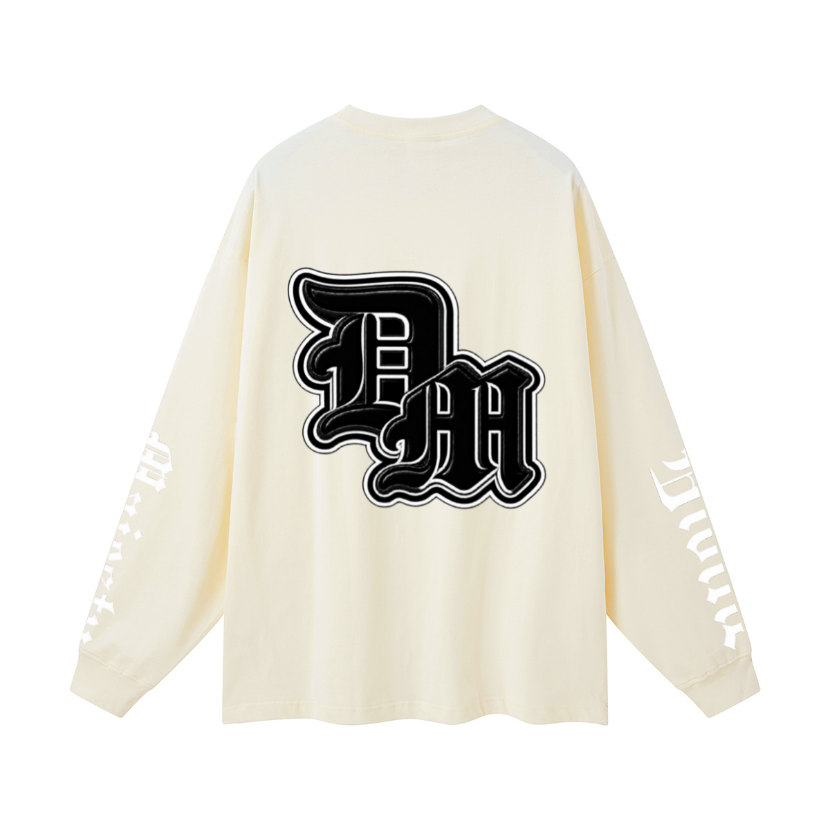 305GSM Unisex Premium Heavyweight Double-Yarn Plain Fabric Earth-Tone Basic Layering Long sleeve Milk Tea White