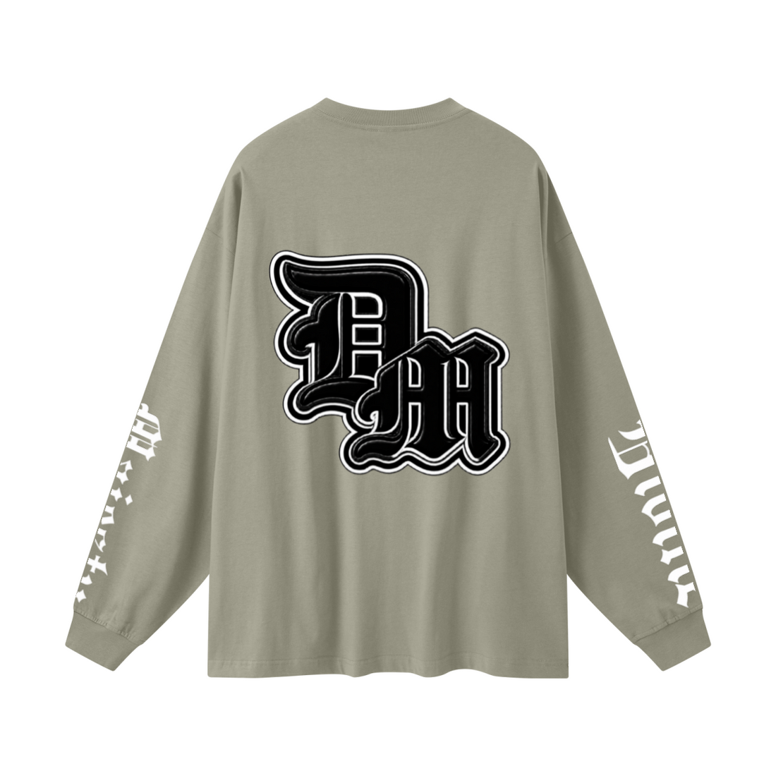 305GSM Unisex Premium Heavyweight Double-Yarn Plain Fabric Earth-Tone Basic Layering Long sleeve Grey Green
