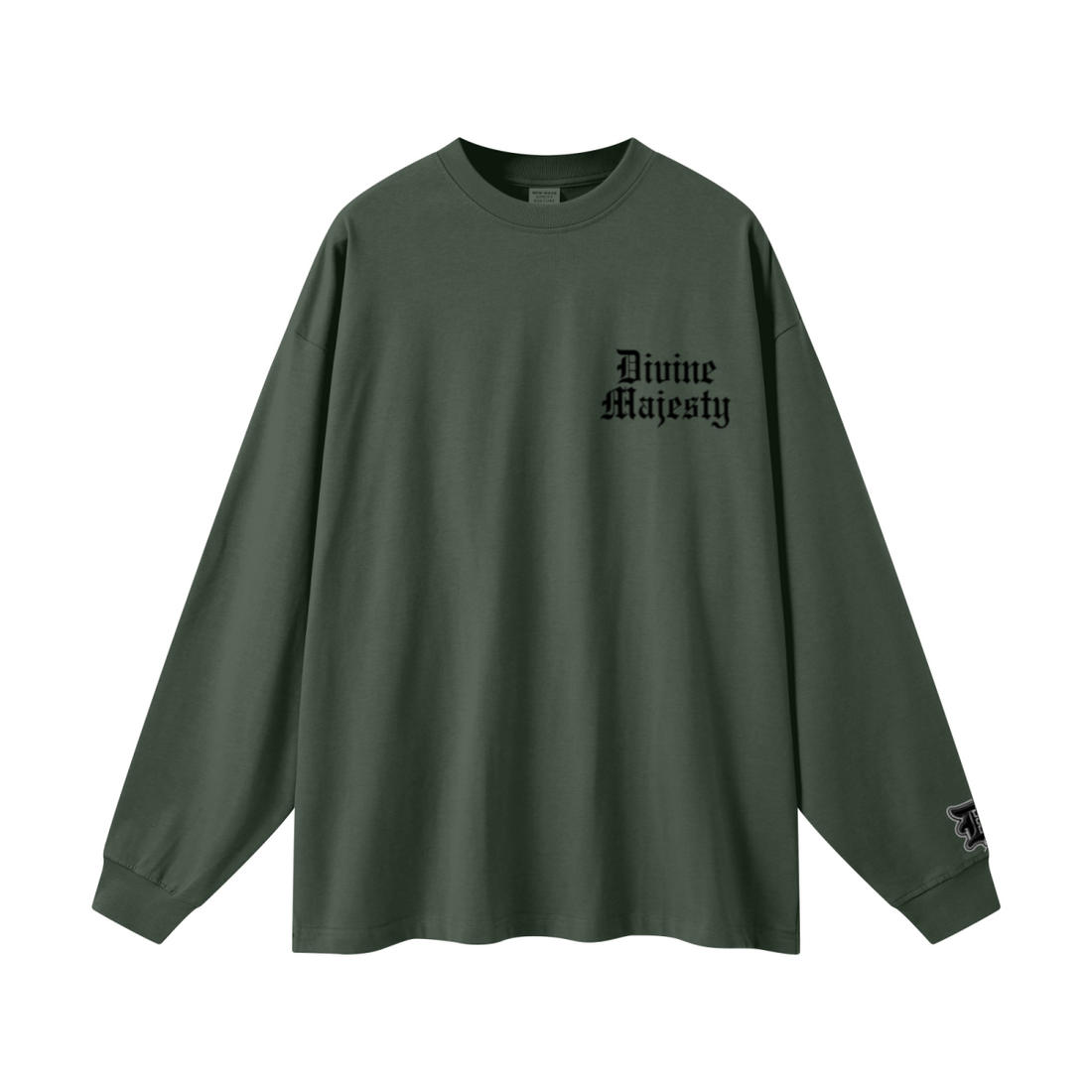 305GSM Unisex Premium Heavyweight Double-Yarn Plain Fabric Earth-Tone Basic Layering Long sleeve Dark Green