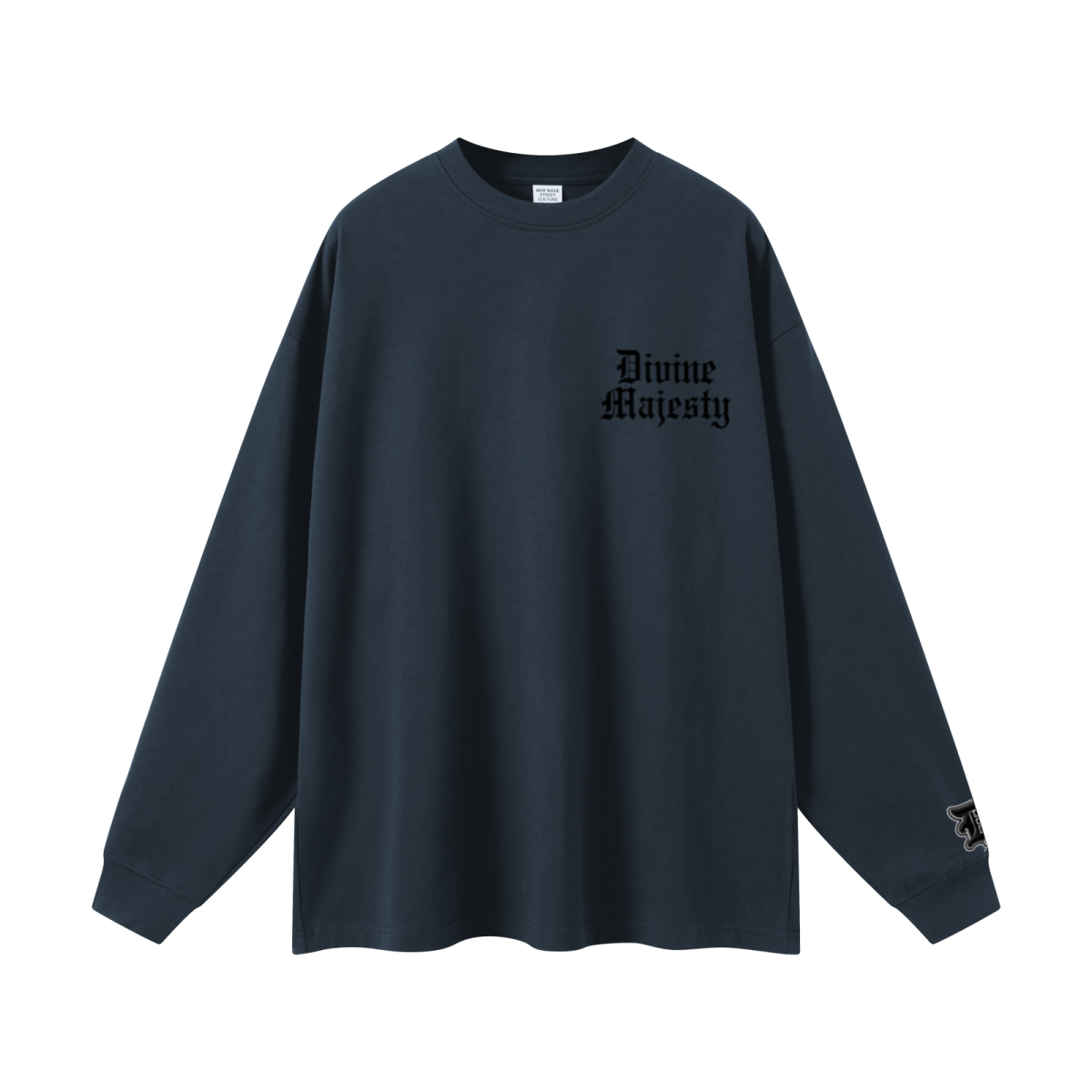 305GSM Unisex Premium Heavyweight Double-Yarn Plain Fabric Earth-Tone Basic Layering Long sleeve Navy Blue