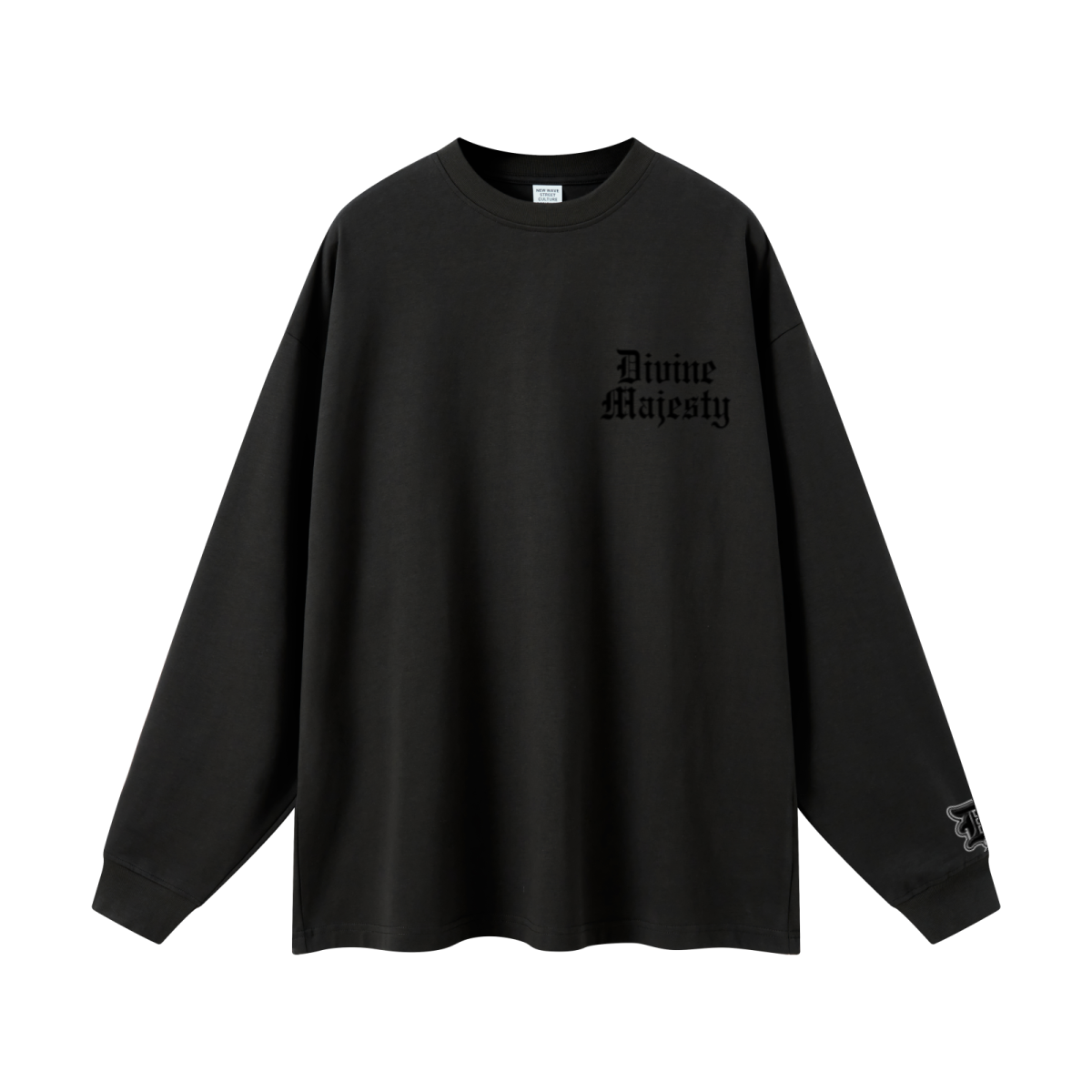 305GSM Unisex Premium Heavyweight Double-Yarn Plain Fabric Earth-Tone Basic Layering Long sleeve Black