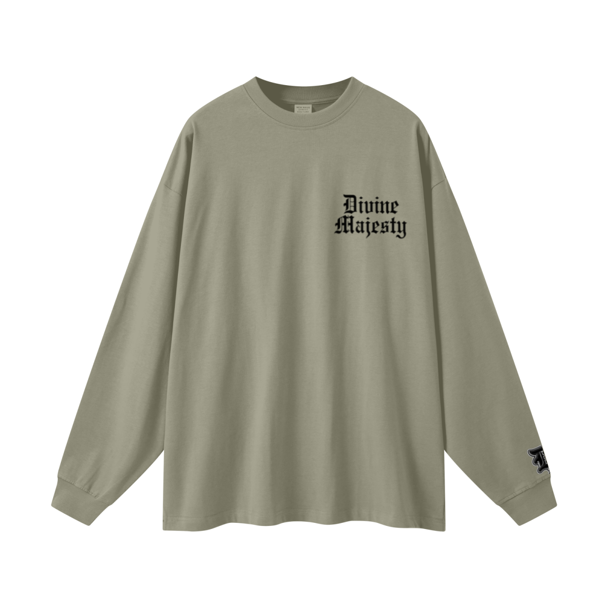 305GSM Unisex Premium Heavyweight Double-Yarn Plain Fabric Earth-Tone Basic Layering Long sleeve Grey Green