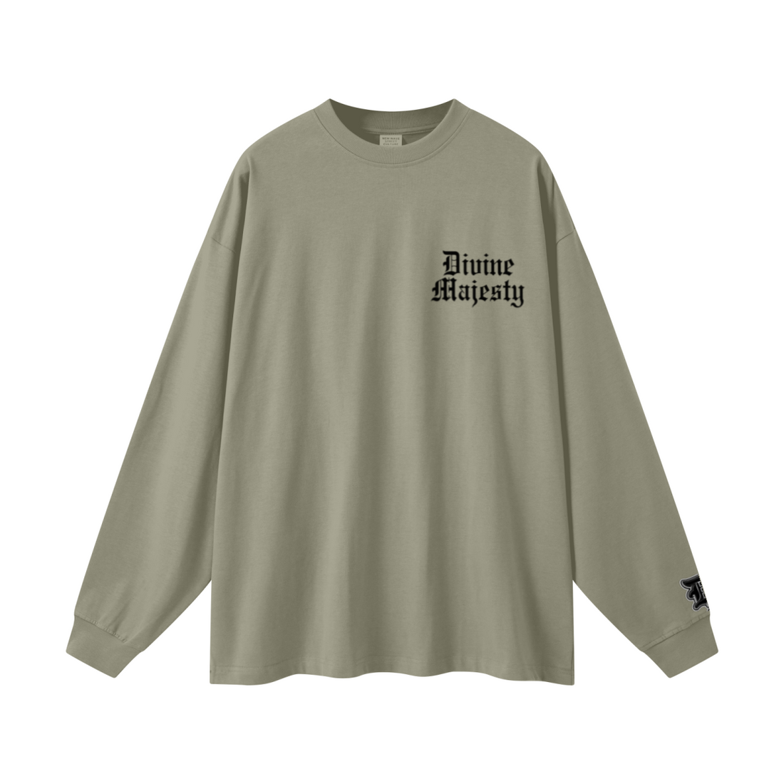 305GSM Unisex Premium Heavyweight Double-Yarn Plain Fabric Earth-Tone Basic Layering Long sleeve Grey Green