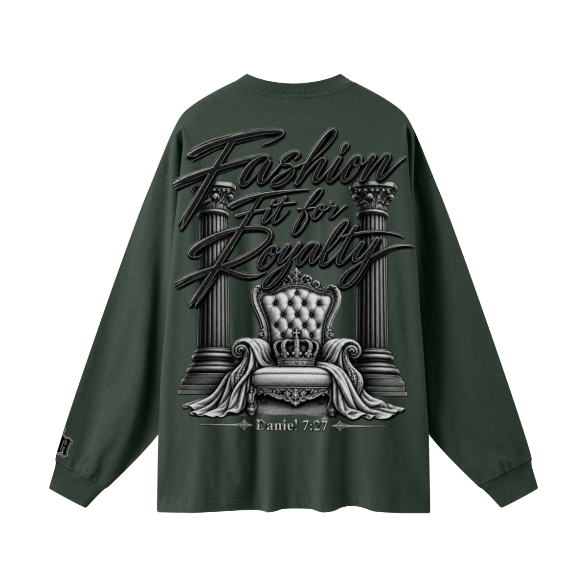 305GSM Unisex Premium Heavyweight Double-Yarn Plain Fabric Earth-Tone Basic Layering Long sleeve Dark Green