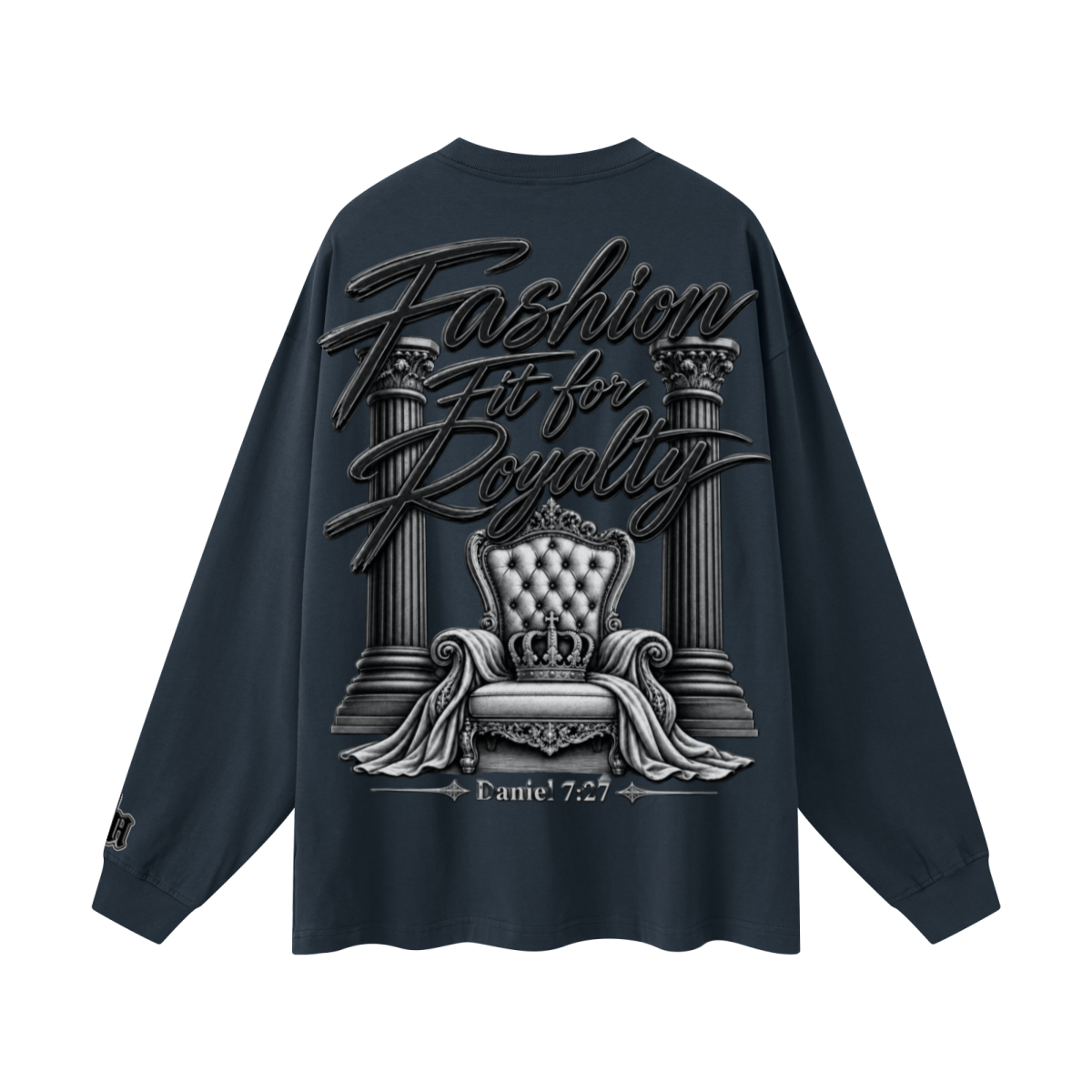 305GSM Unisex Premium Heavyweight Double-Yarn Plain Fabric Earth-Tone Basic Layering Long sleeve Navy Blue