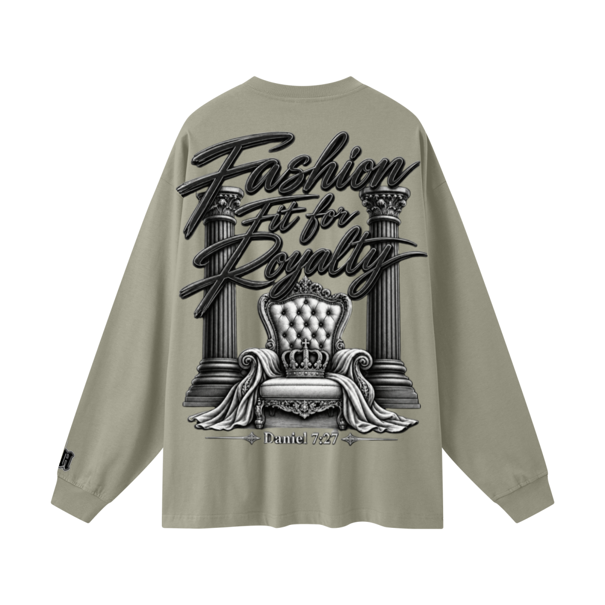 305GSM Unisex Premium Heavyweight Double-Yarn Plain Fabric Earth-Tone Basic Layering Long sleeve Grey Green