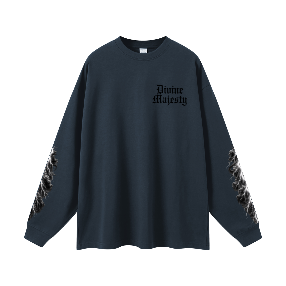 305GSM Unisex Premium Heavyweight Double-Yarn Plain Fabric Earth-Tone Basic Layering Long sleeve Navy Blue