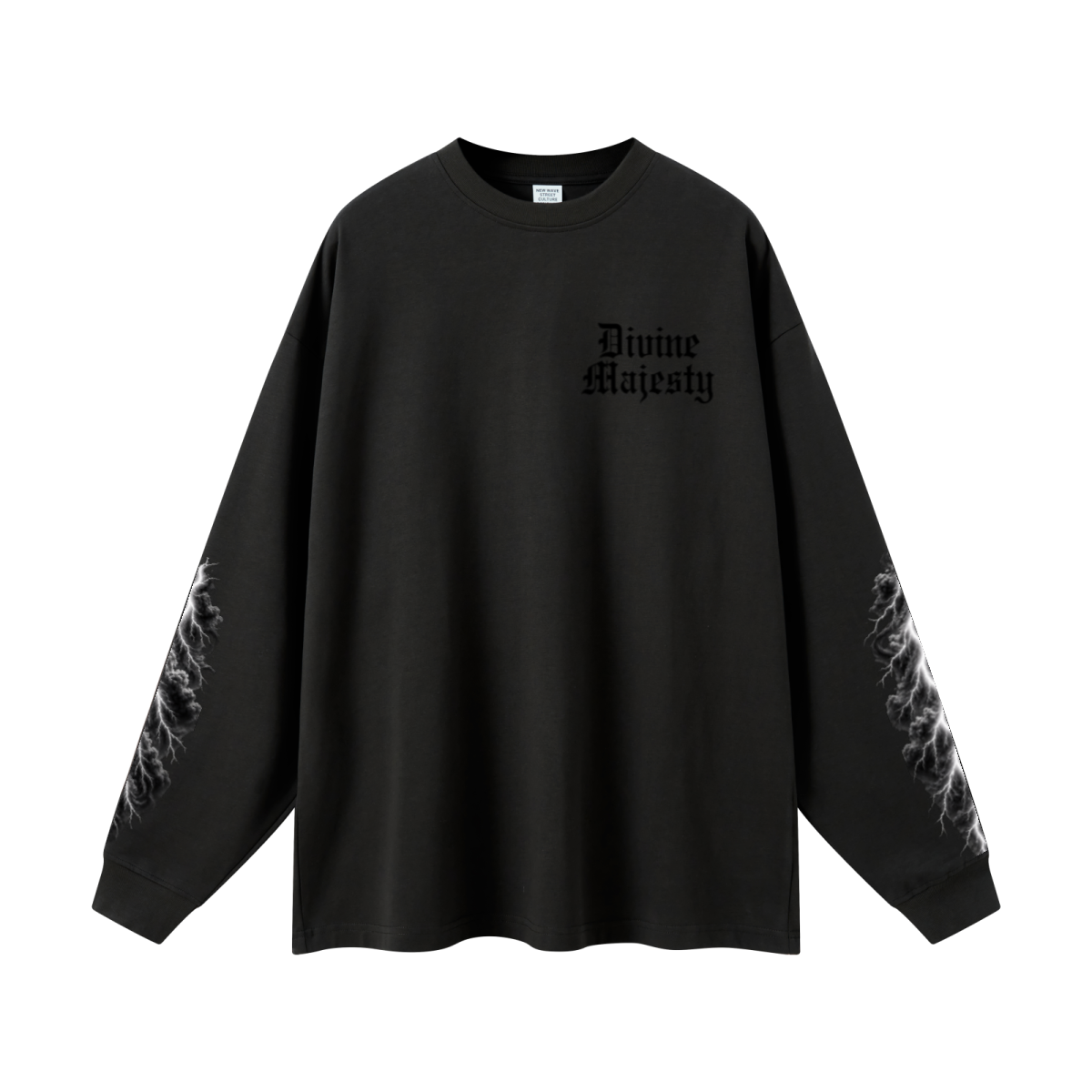 305GSM Unisex Premium Heavyweight Double-Yarn Plain Fabric Earth-Tone Basic Layering Long sleeve Black