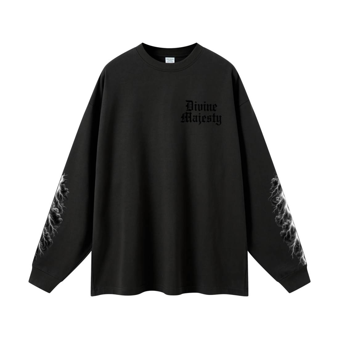 305GSM Unisex Premium Heavyweight Double-Yarn Plain Fabric Earth-Tone Basic Layering Long sleeve Black