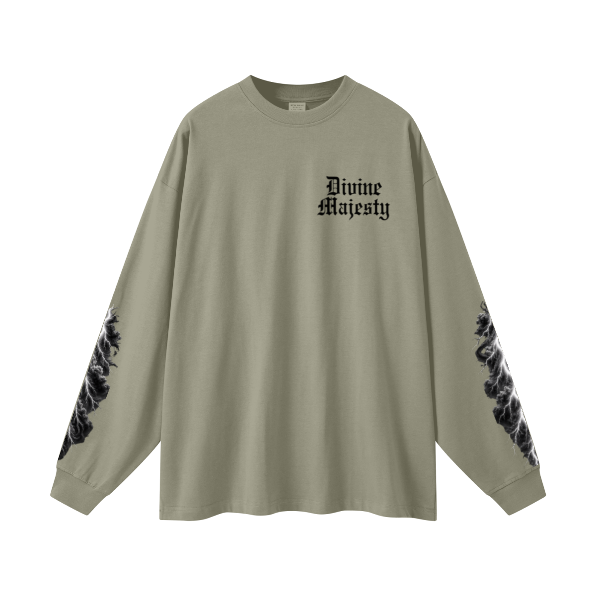 305GSM Unisex Premium Heavyweight Double-Yarn Plain Fabric Earth-Tone Basic Layering Long sleeve Grey Green