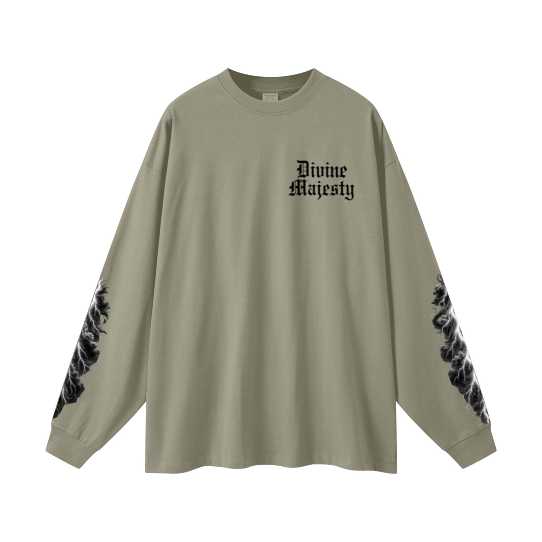 305GSM Unisex Premium Heavyweight Double-Yarn Plain Fabric Earth-Tone Basic Layering Long sleeve Grey Green