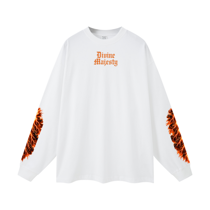 305GSM Unisex Premium Heavyweight Double-Yarn Plain Fabric Earth-Tone Basic Layering Long sleeve White
