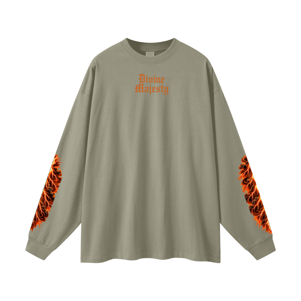 305GSM Unisex Premium Heavyweight Double-Yarn Plain Fabric Earth-Tone Basic Layering Long sleeve Grey Green