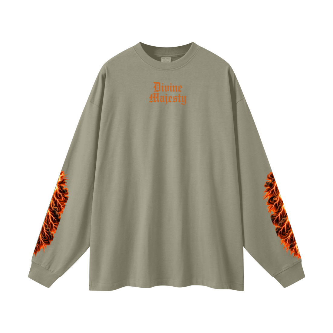 305GSM Unisex Premium Heavyweight Double-Yarn Plain Fabric Earth-Tone Basic Layering Long sleeve Grey Green