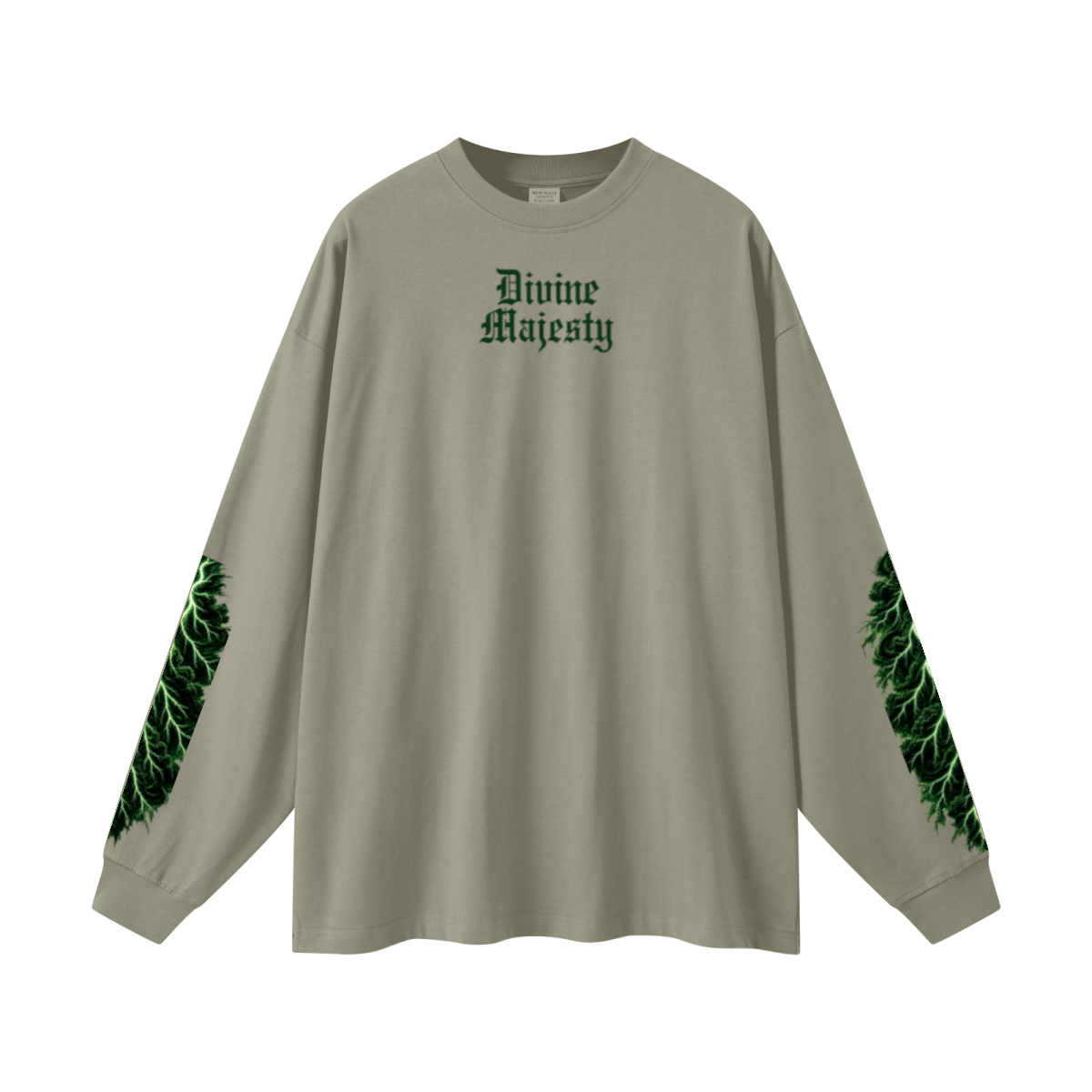 305GSM Unisex Premium Heavyweight Double-Yarn Plain Fabric Earth-Tone Basic Layering Long sleeve Grey Green