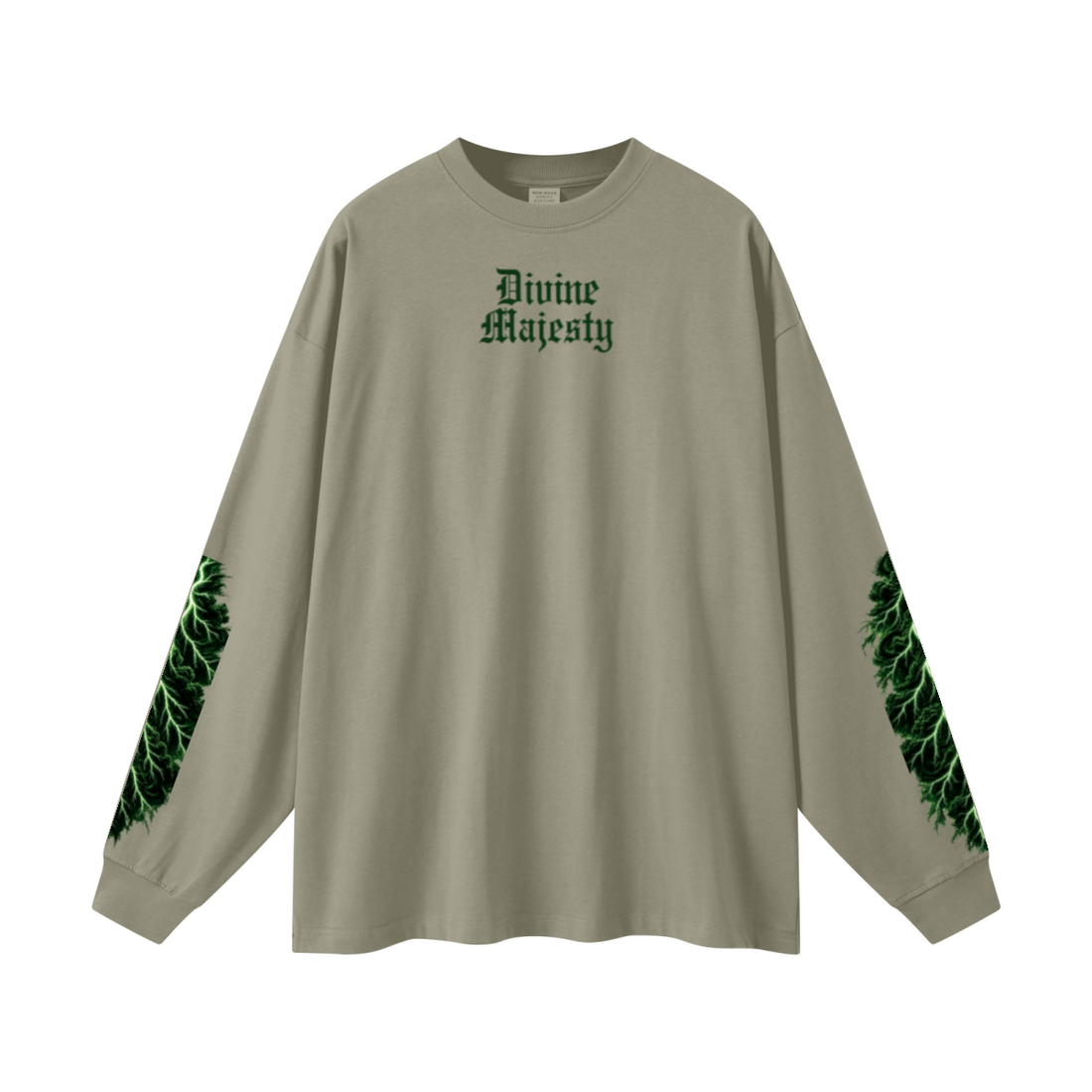 305GSM Unisex Premium Heavyweight Double-Yarn Plain Fabric Earth-Tone Basic Layering Long sleeve Grey Green