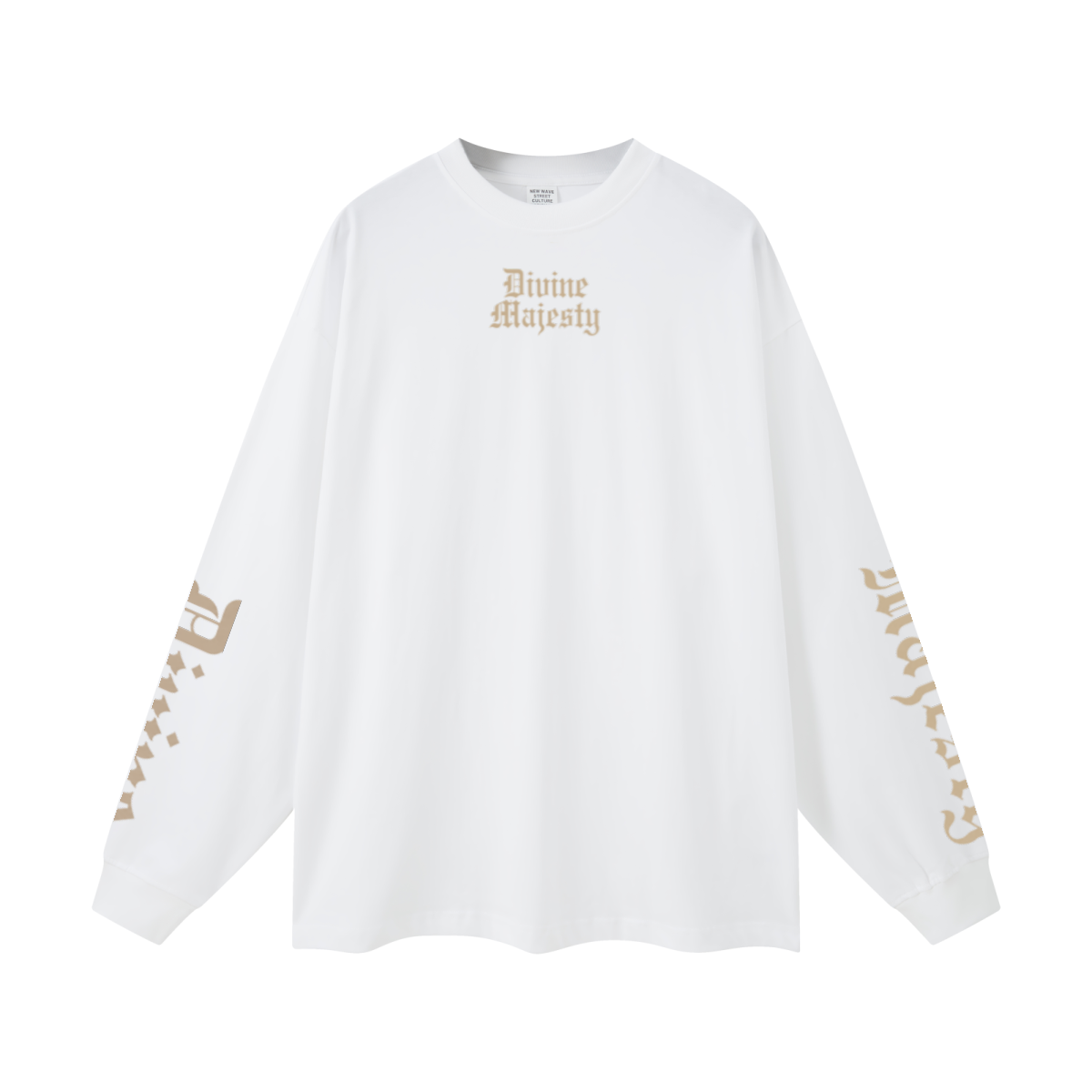 305GSM Unisex Premium Heavyweight Double-Yarn Plain Fabric Earth-Tone Basic Layering Long sleeve White