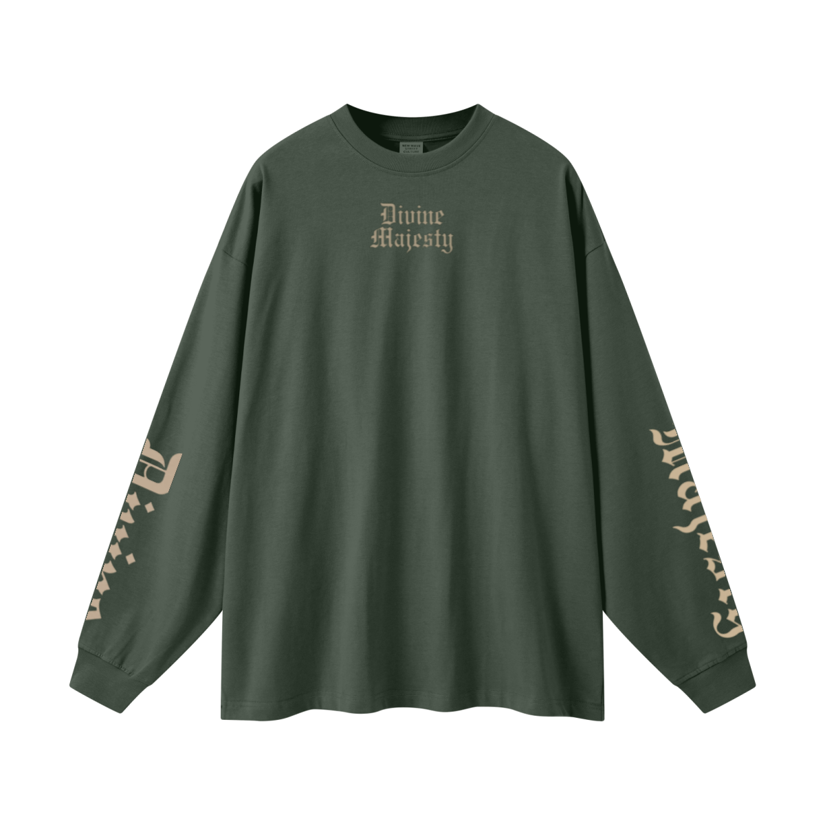 305GSM Unisex Premium Heavyweight Double-Yarn Plain Fabric Earth-Tone Basic Layering Long sleeve Dark Green