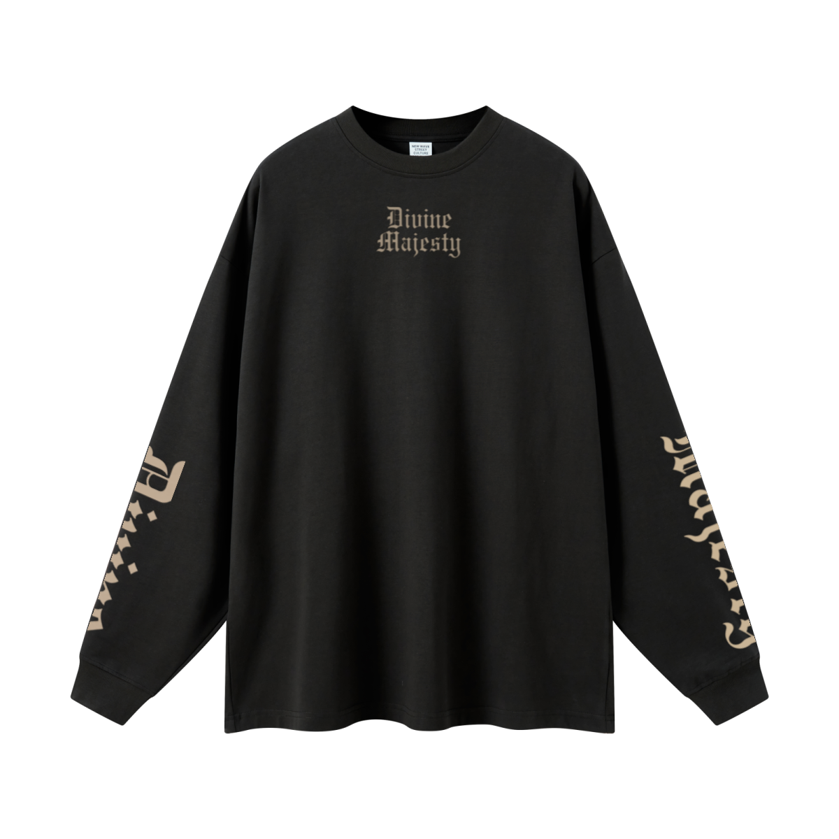 305GSM Unisex Premium Heavyweight Double-Yarn Plain Fabric Earth-Tone Basic Layering Long sleeve Black