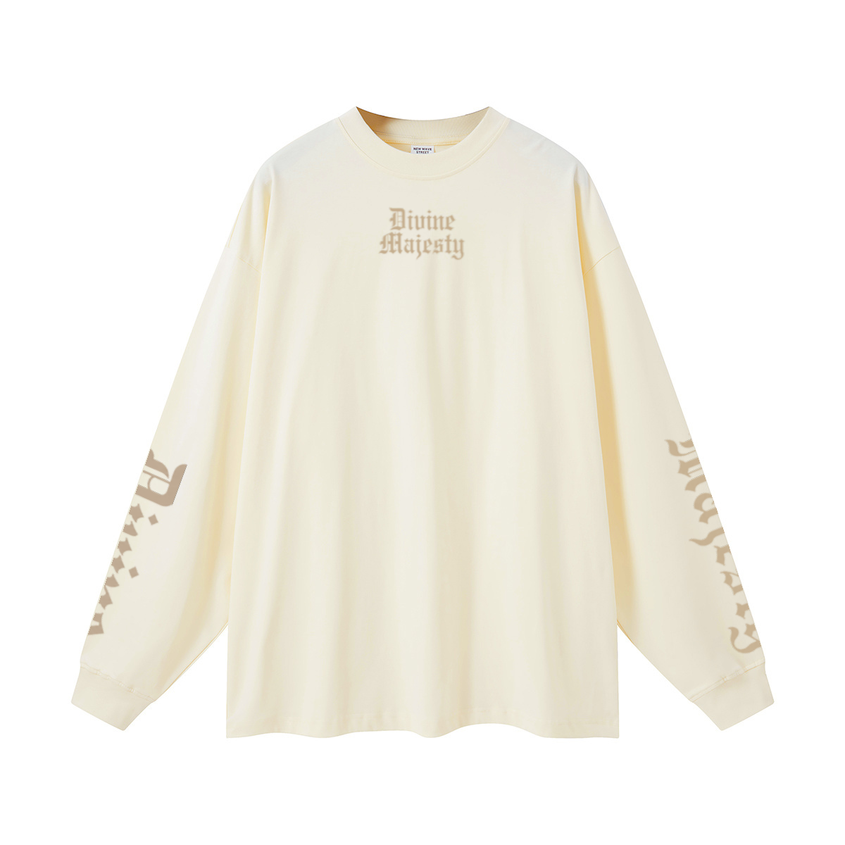 305GSM Unisex Premium Heavyweight Double-Yarn Plain Fabric Earth-Tone Basic Layering Long sleeve Milk Tea White