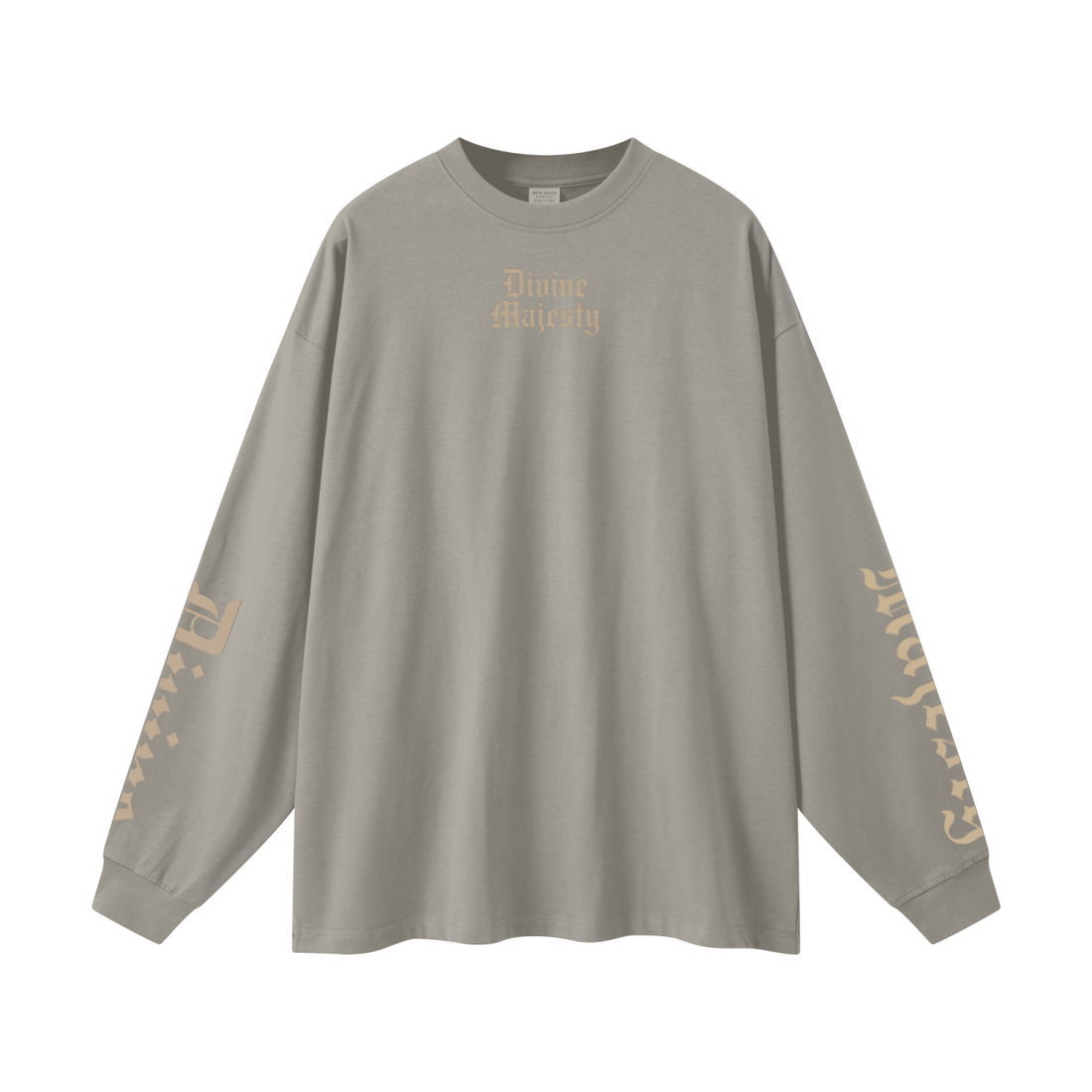 305GSM Unisex Premium Heavyweight Double-Yarn Plain Fabric Earth-Tone Basic Layering Long sleeve Grey Camel