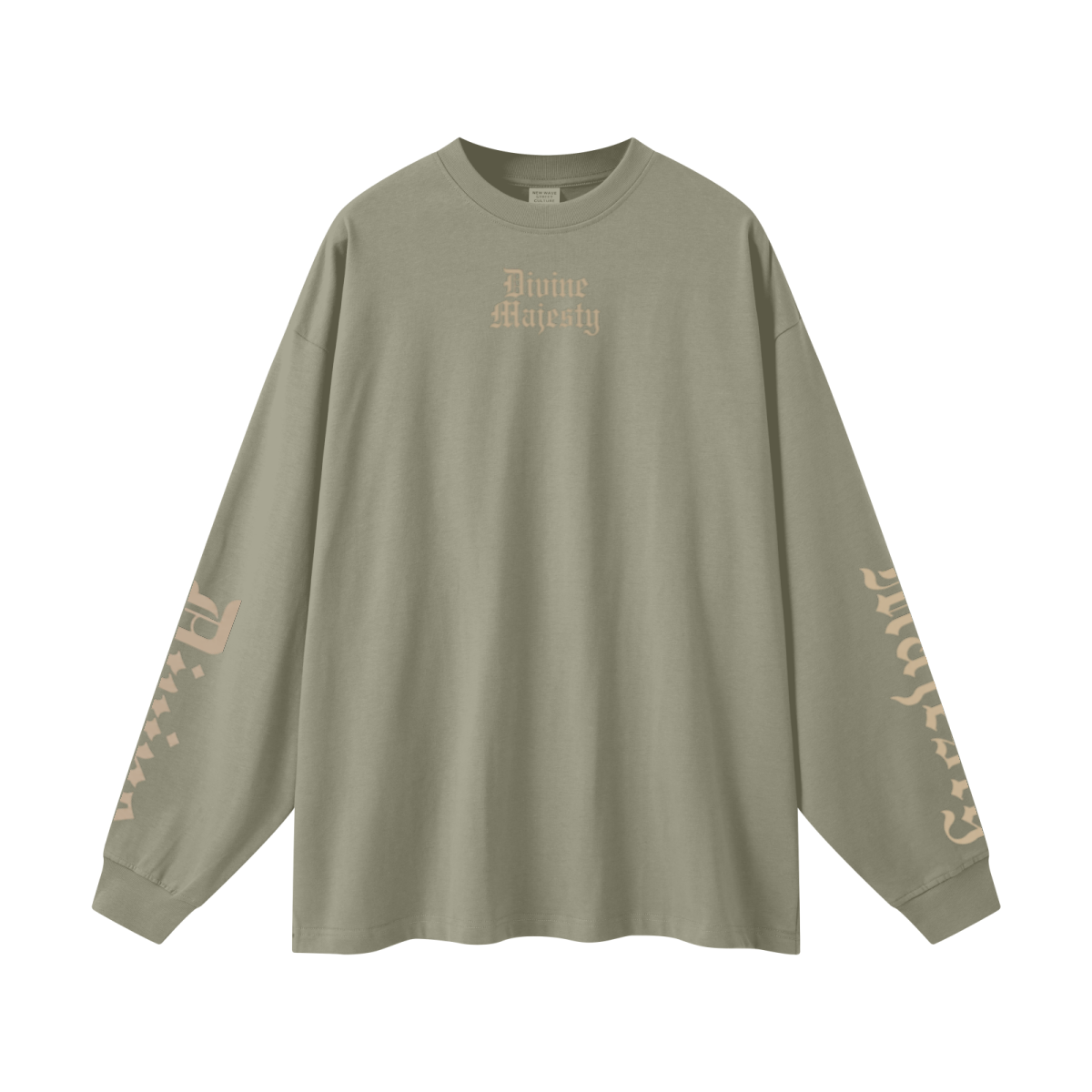 305GSM Unisex Premium Heavyweight Double-Yarn Plain Fabric Earth-Tone Basic Layering Long sleeve Grey Green