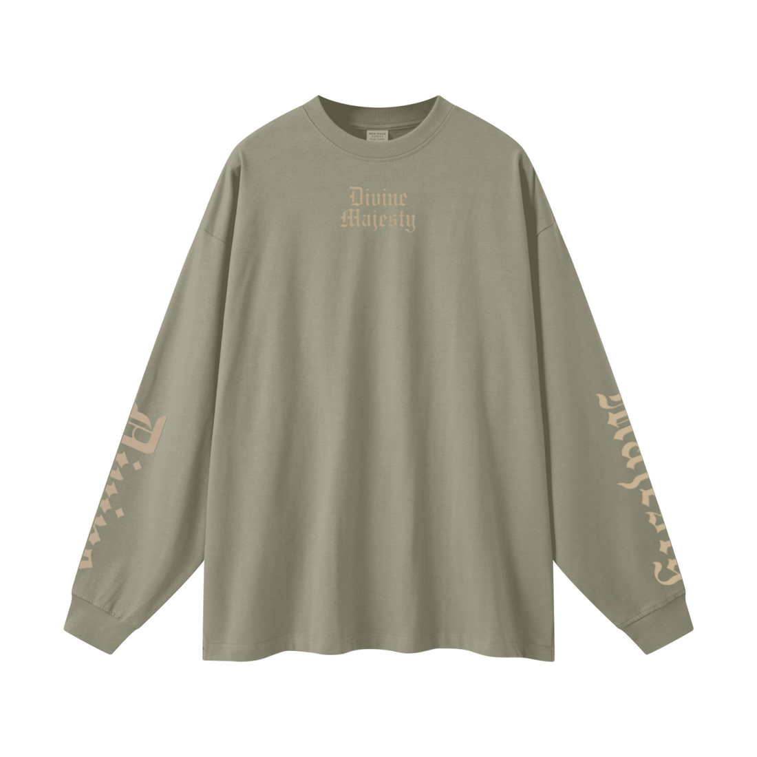 305GSM Unisex Premium Heavyweight Double-Yarn Plain Fabric Earth-Tone Basic Layering Long sleeve Grey Green